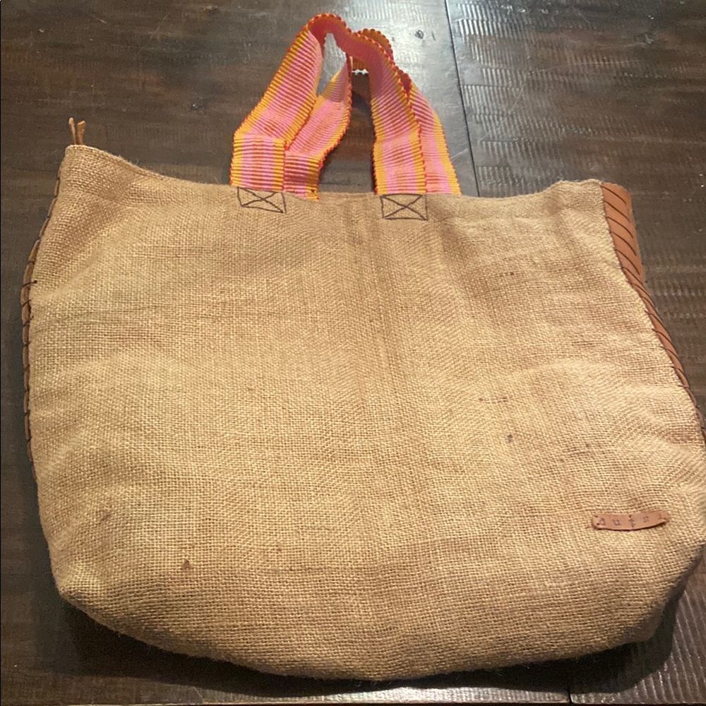 Dutzi large vintage burlap tote Pink and Orange Handles
